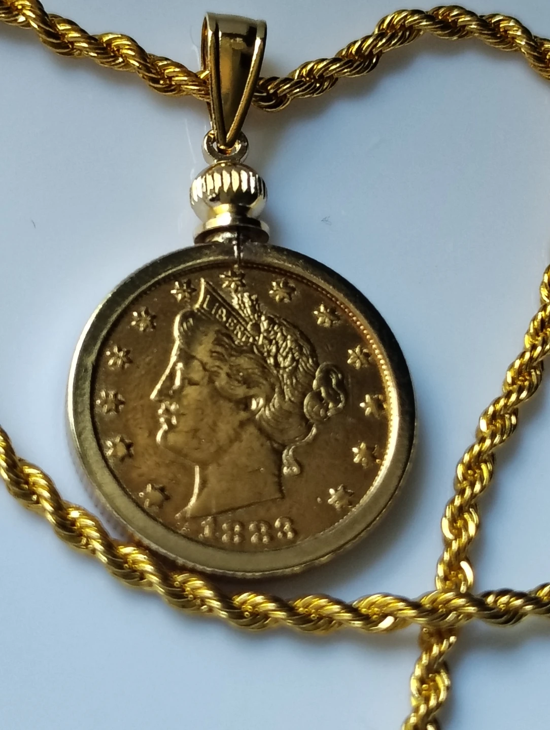 1883 Liberty Head Nickel Pendant with Gold Chain