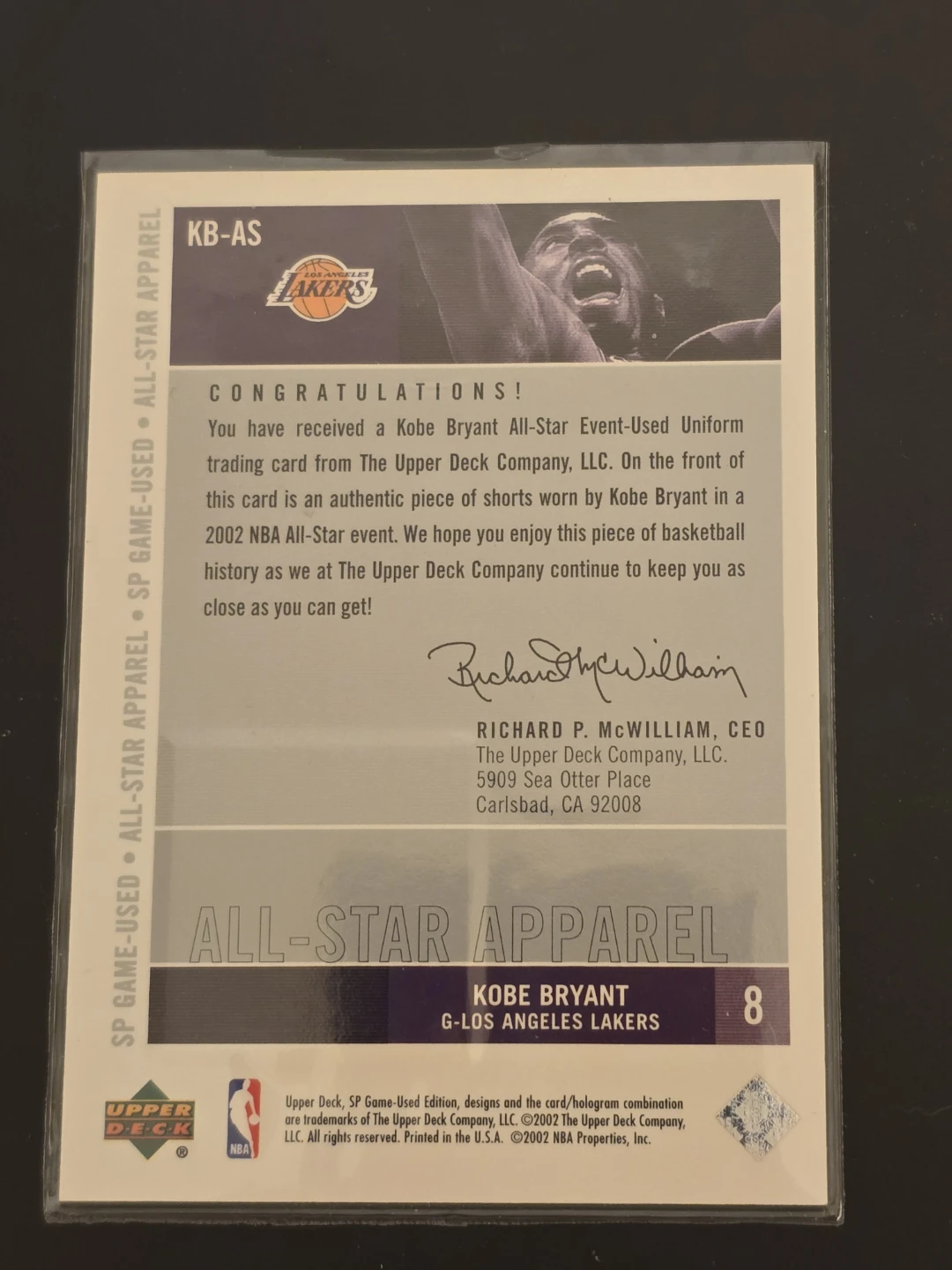 2002-03 SP Game Used Edition All-Star Apparel Kobe Bryant - photo 2