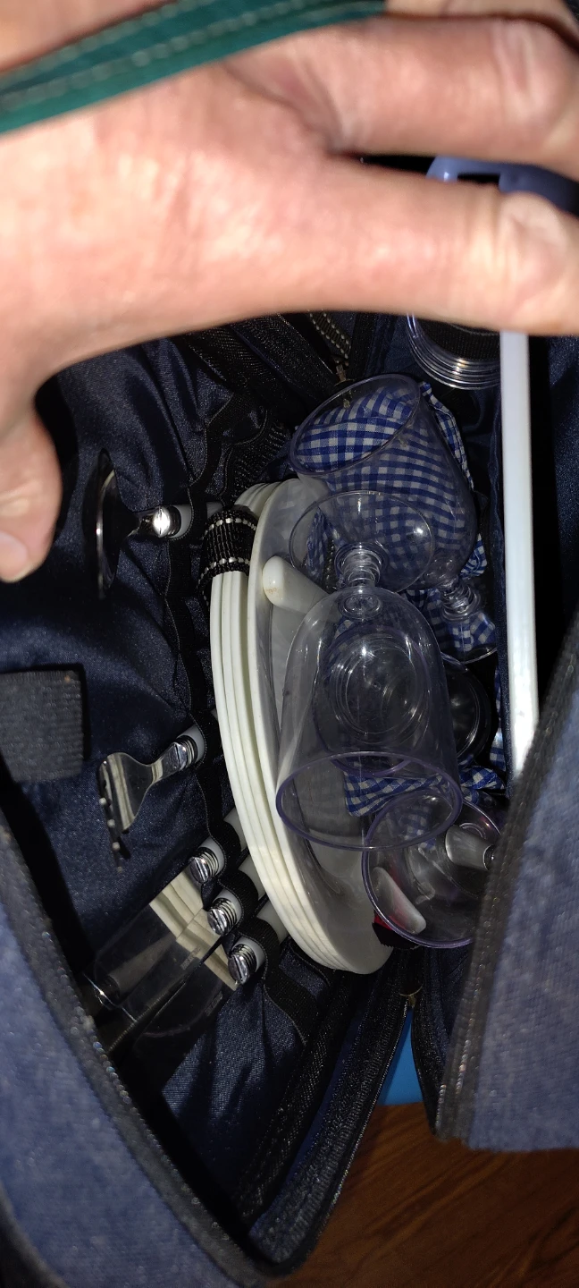 Blue Insulated Picnic Backpack with Utensils and Glasses - photo 3