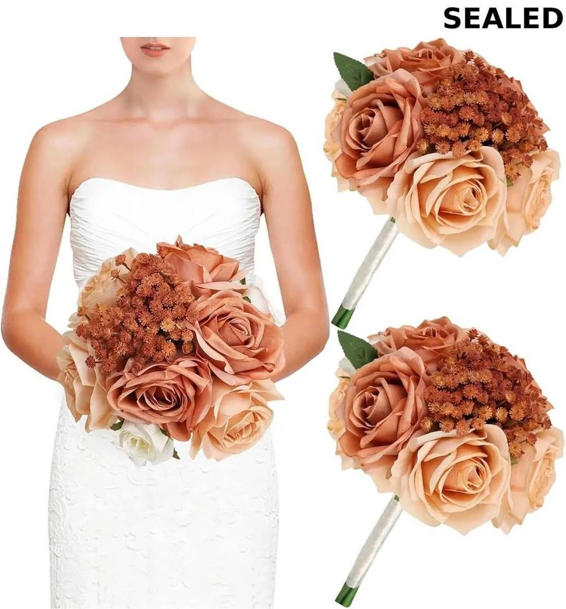 Artificial Silk Rose Wedding Bridal Bouquet Set