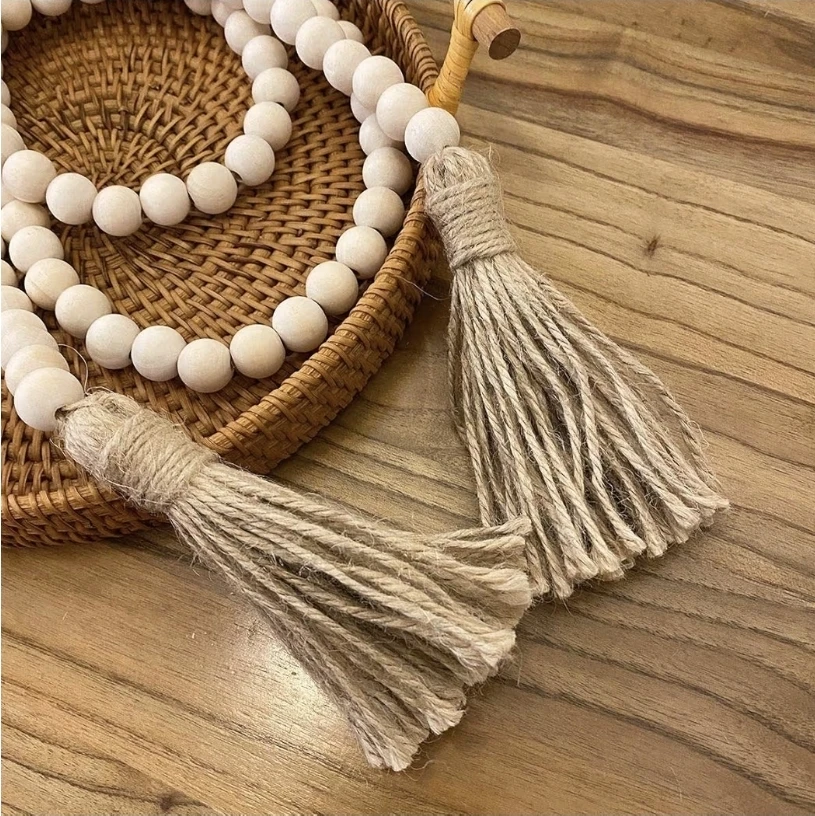 Wooden Bead Garland with Tassels x2