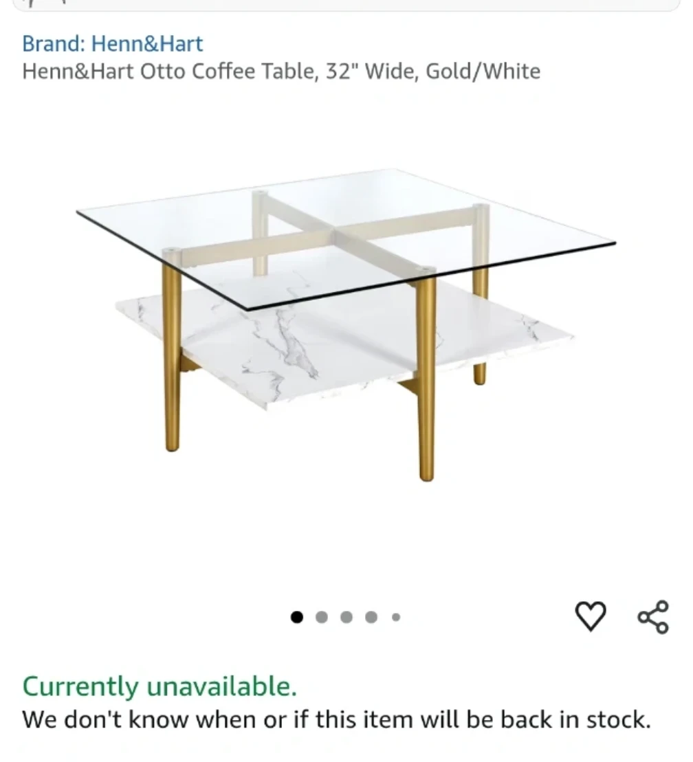 Coffee Table - Brass Finish with Faux Marble Shelf - photo 3