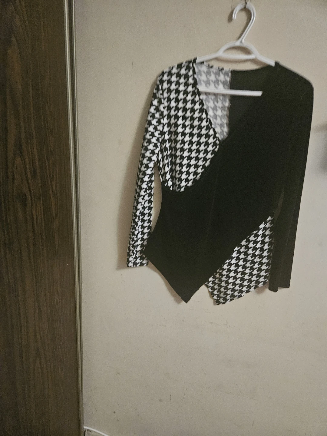 Black and White Houndstooth Asymmetrical Top