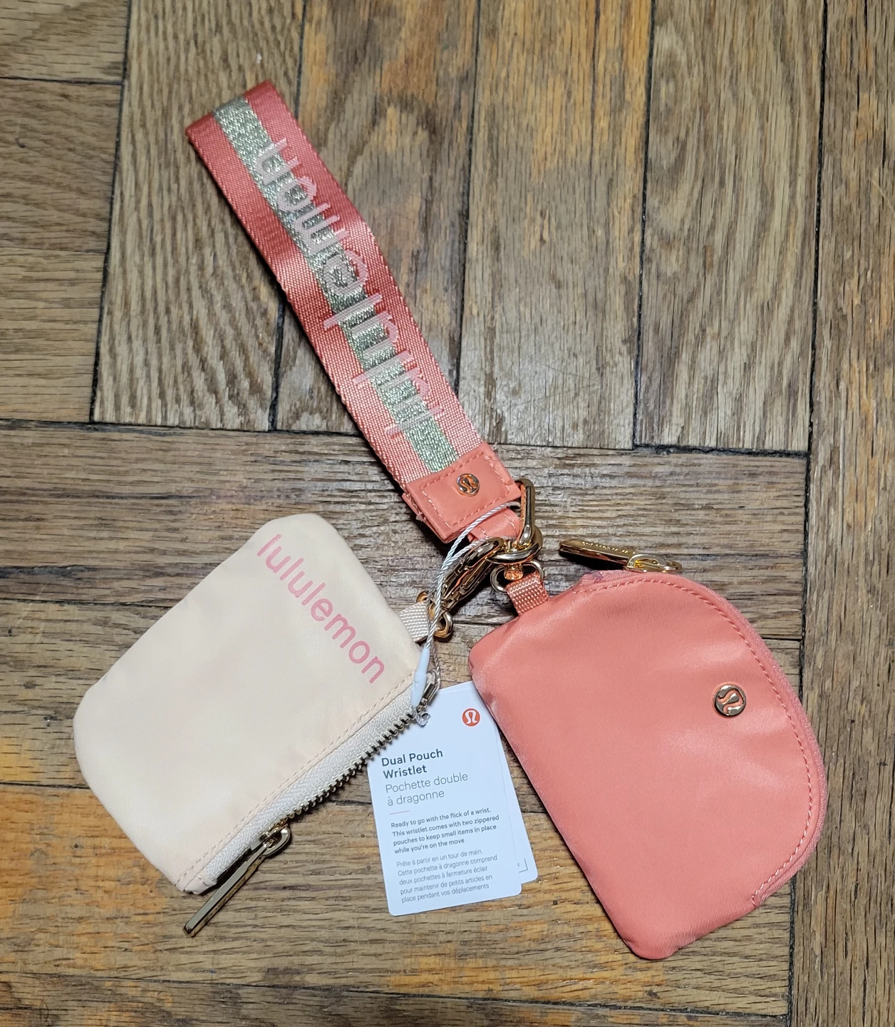 Lululemon Dual Pouch Wristlet Peach and Cream