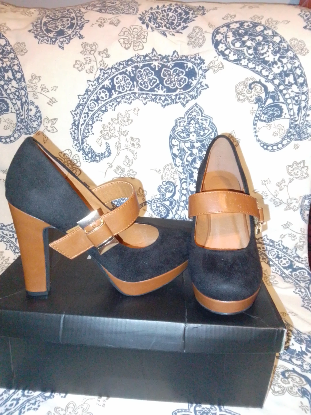 Black and Tan Mary Jane Heels