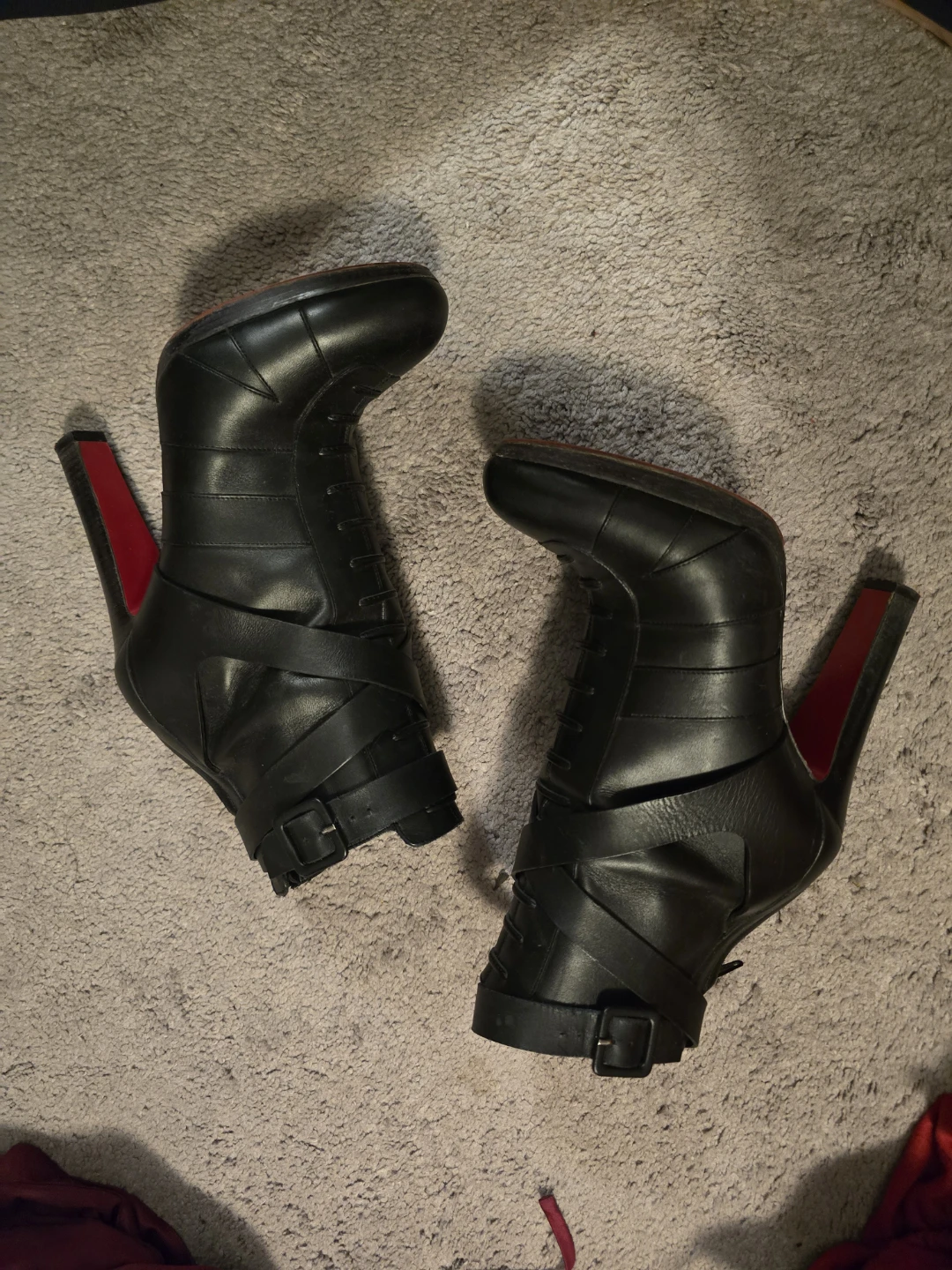Christian Louboutin Black Leather Lace-Up Heeled Boots - Size 40