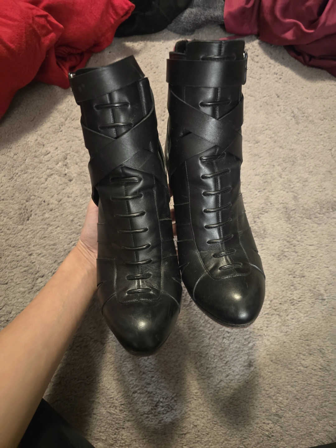 Christian Louboutin Black Leather Lace-Up Heeled Boots - Size 40 - photo 2