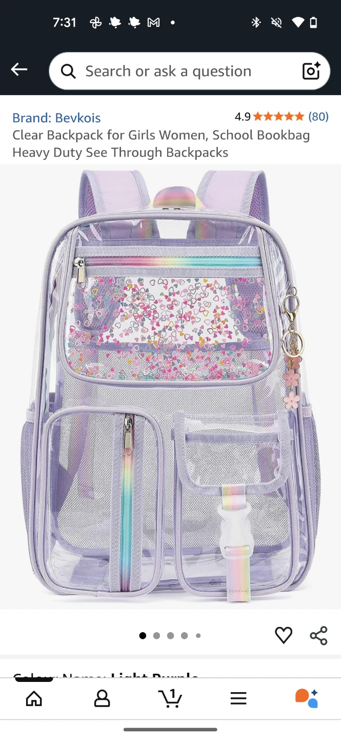 Bevkois Clear See Through Backpack with Glitter