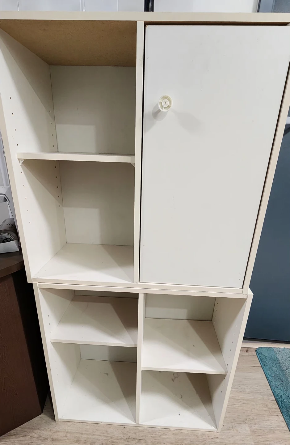 White Storage Cabinet with Door and Shelves