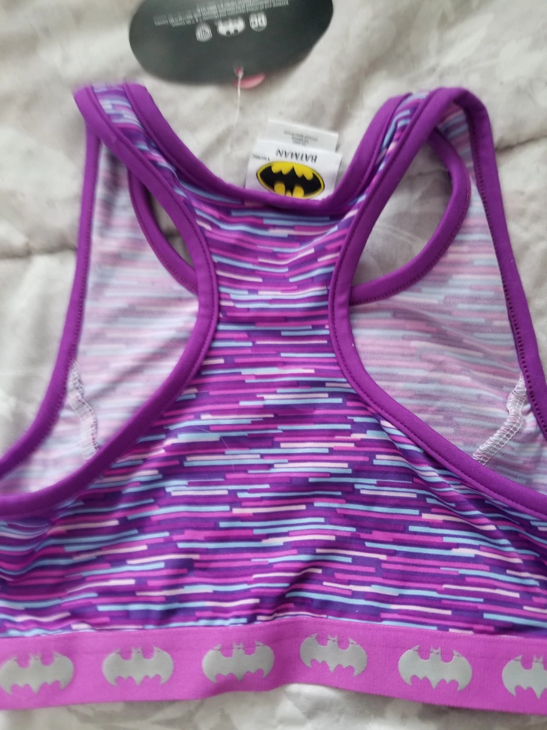 Batman Sports Bra Purple Pink Stripe Youth Size Medium - photo 2