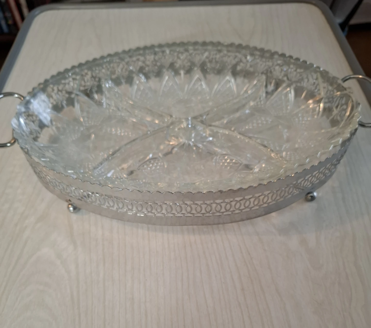 Crystal Divided Serving Dish with Silver Plated Stand