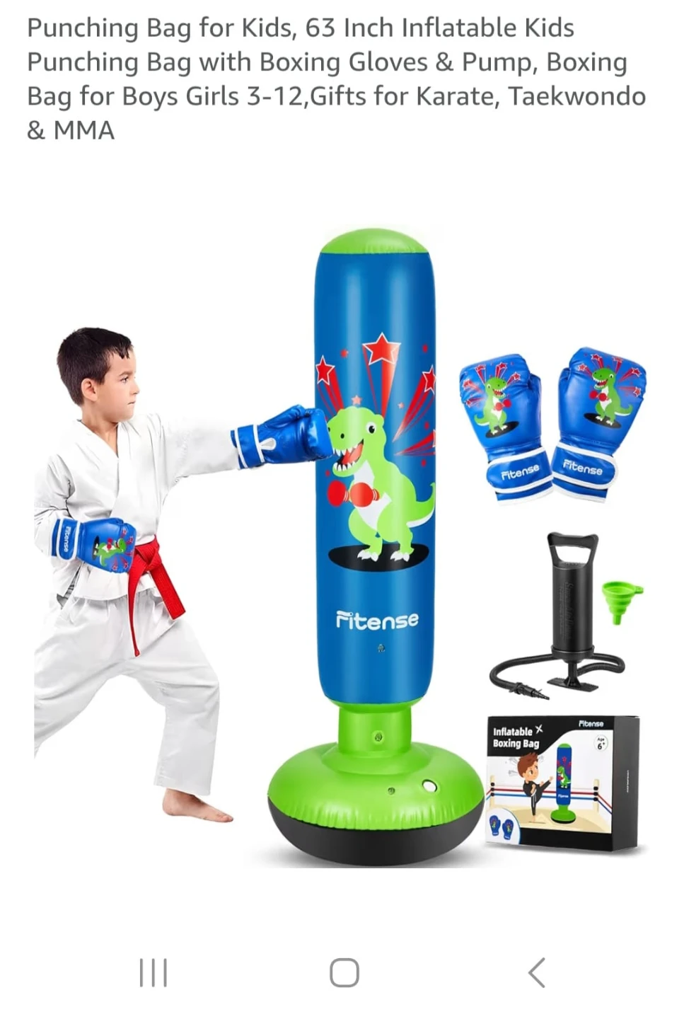 Fitenze 63 Inch Inflatable Kids Punching Bag with Gloves & Pump