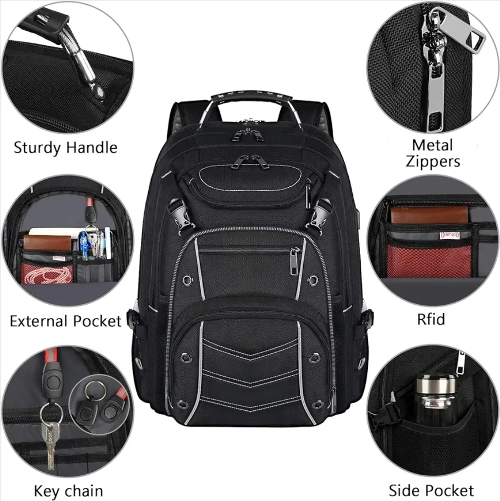 Black 18.4 Inch Laptop Backpack with USB Charging Port - photo 4