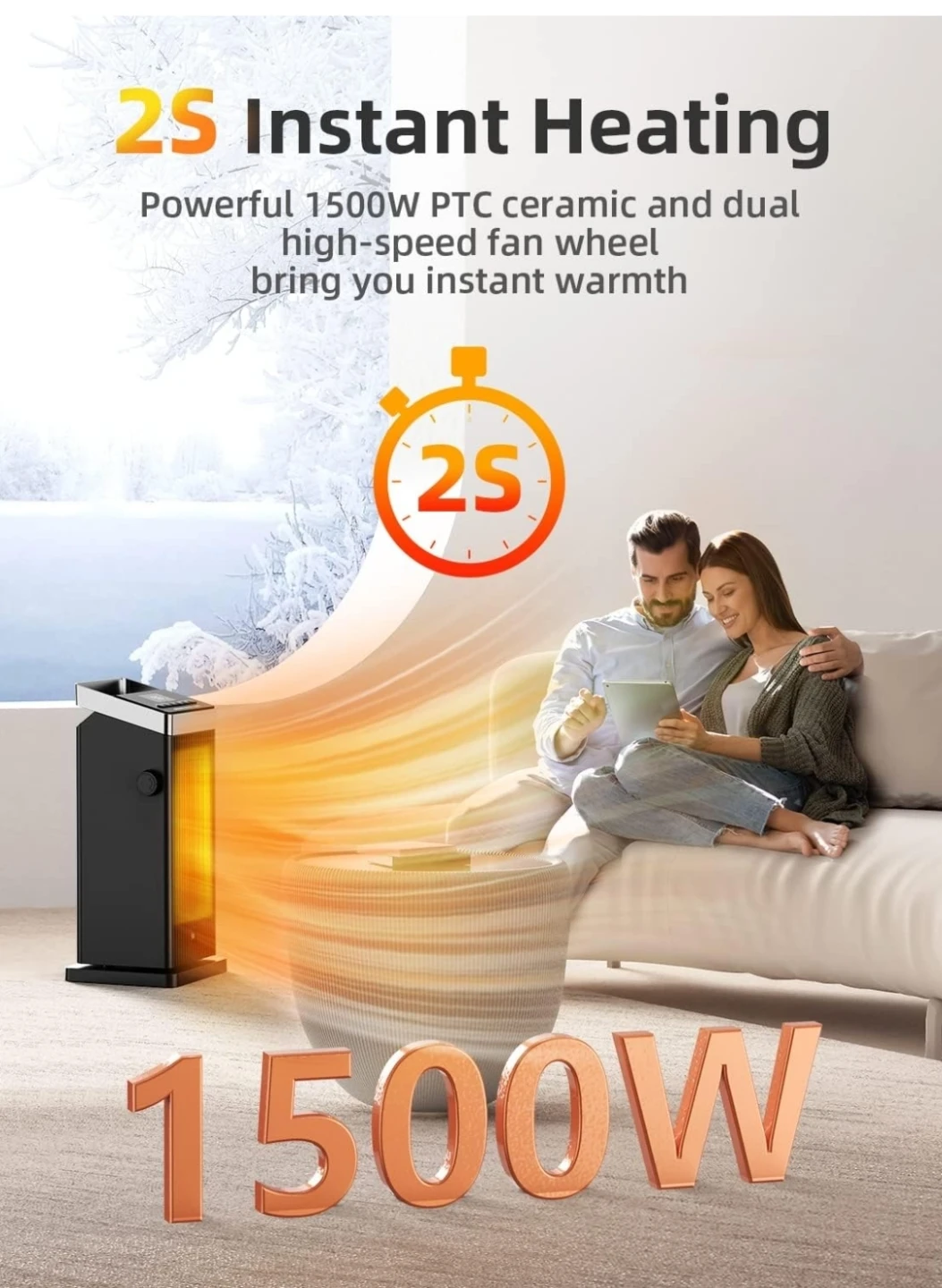 1500W Portable Electric Space Heater with Remote - photo 2