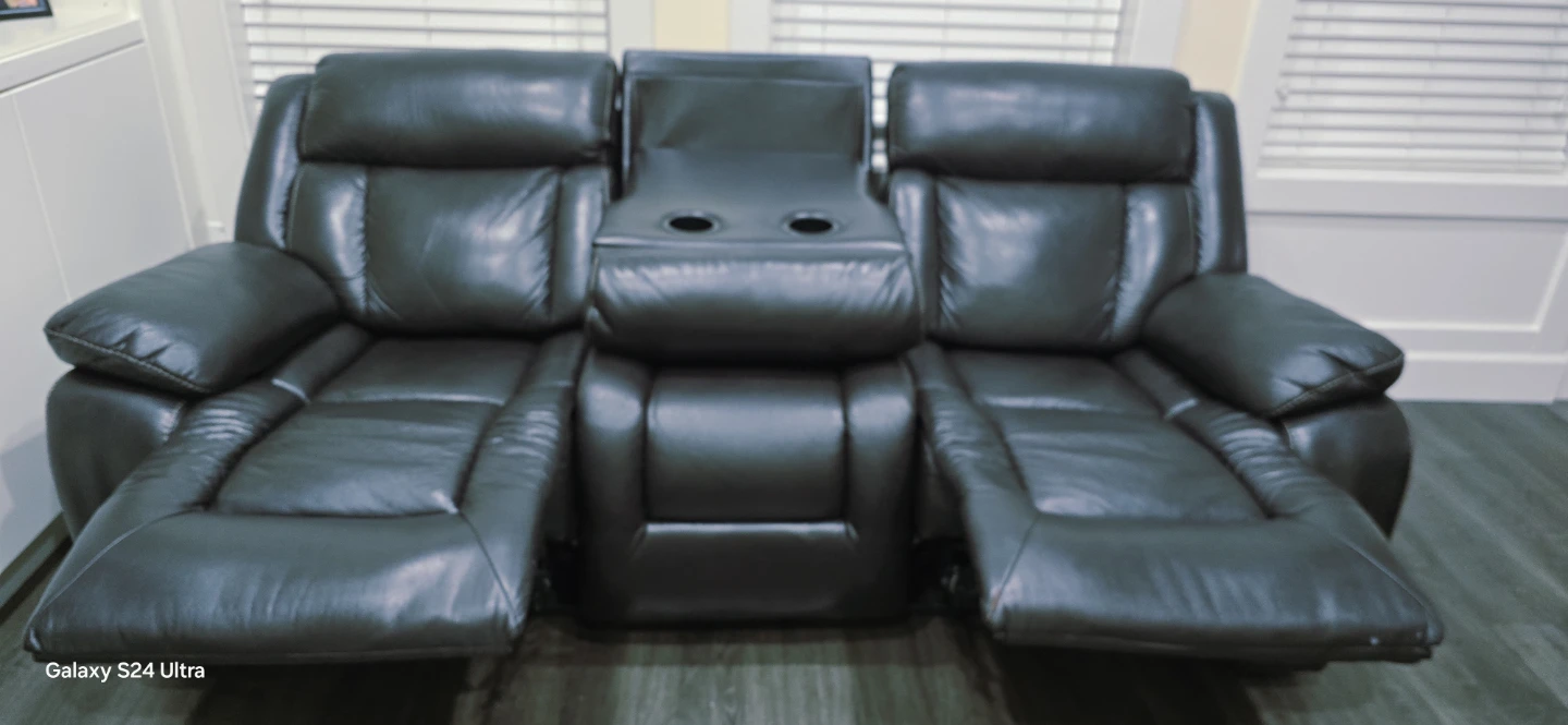 Black Leather Reclining Sofa with Cup Holders - photo 5