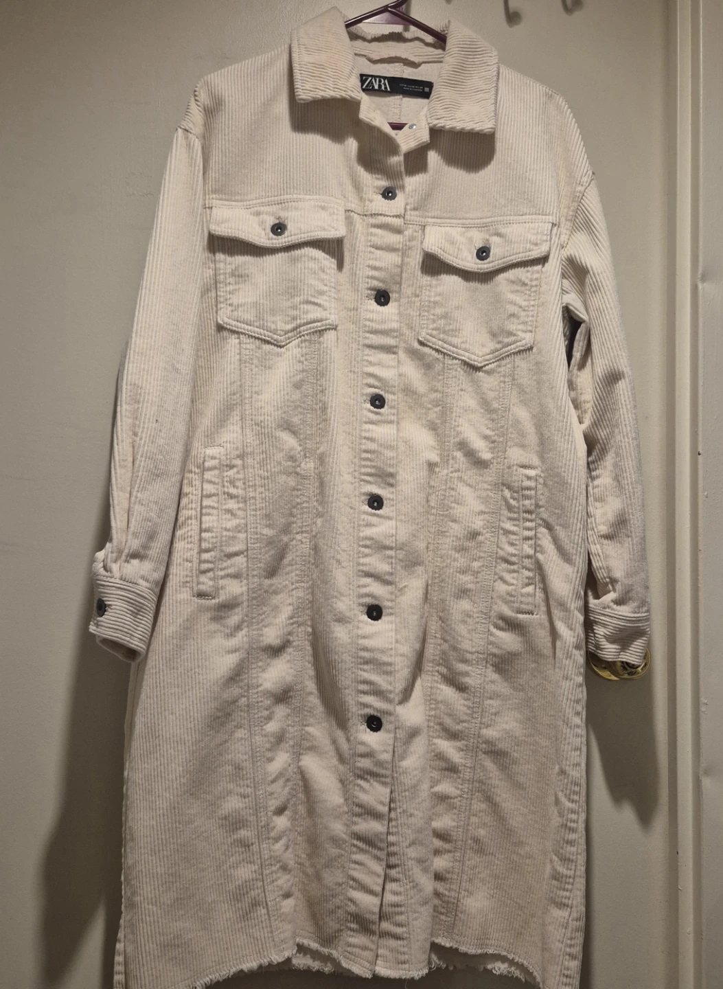 ZARA Corduroy Long Shirt Dress Cream Size M