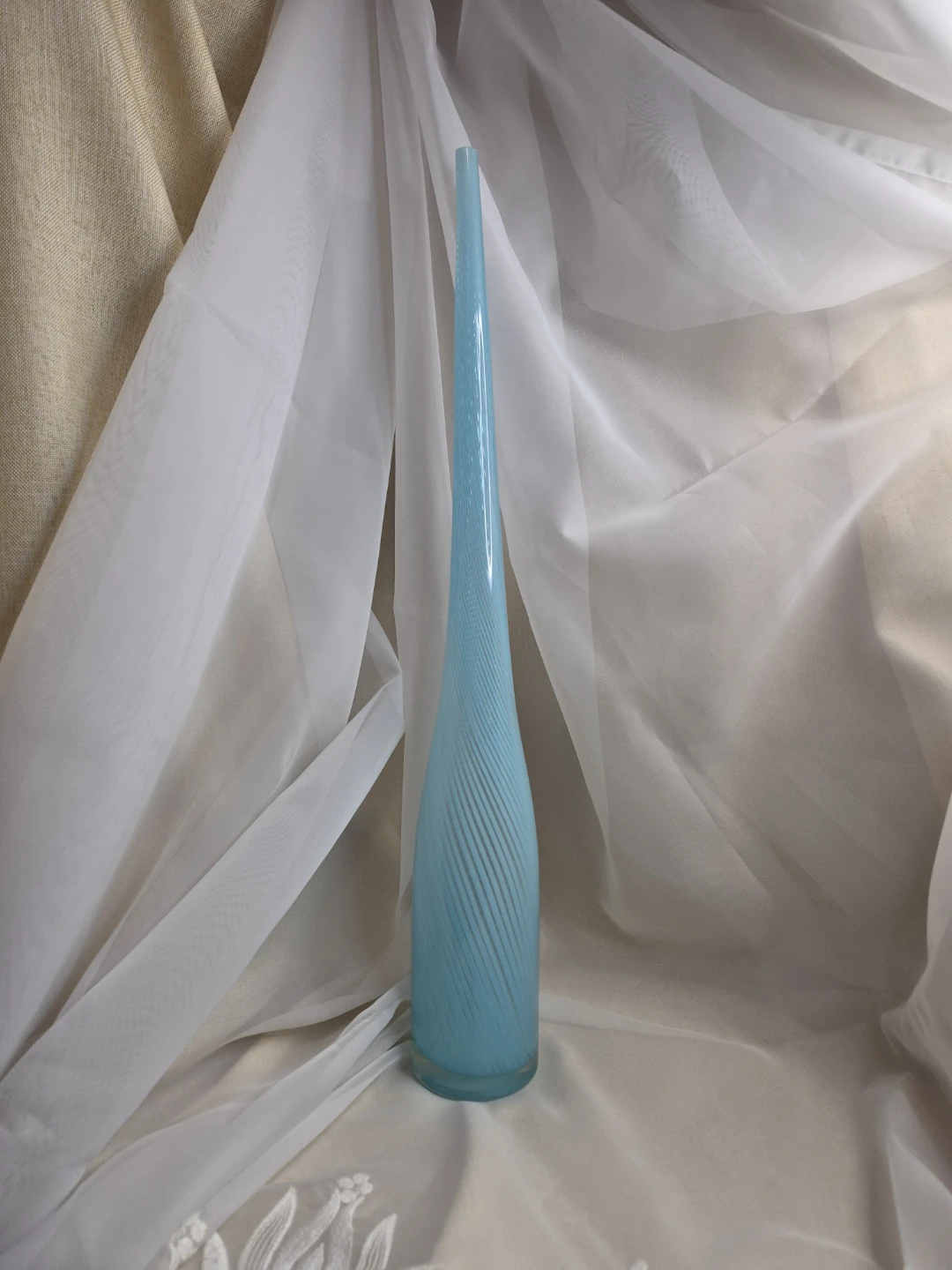Beautiful 19 1/2" Tall Art Swirl Glass Large Stem Vase