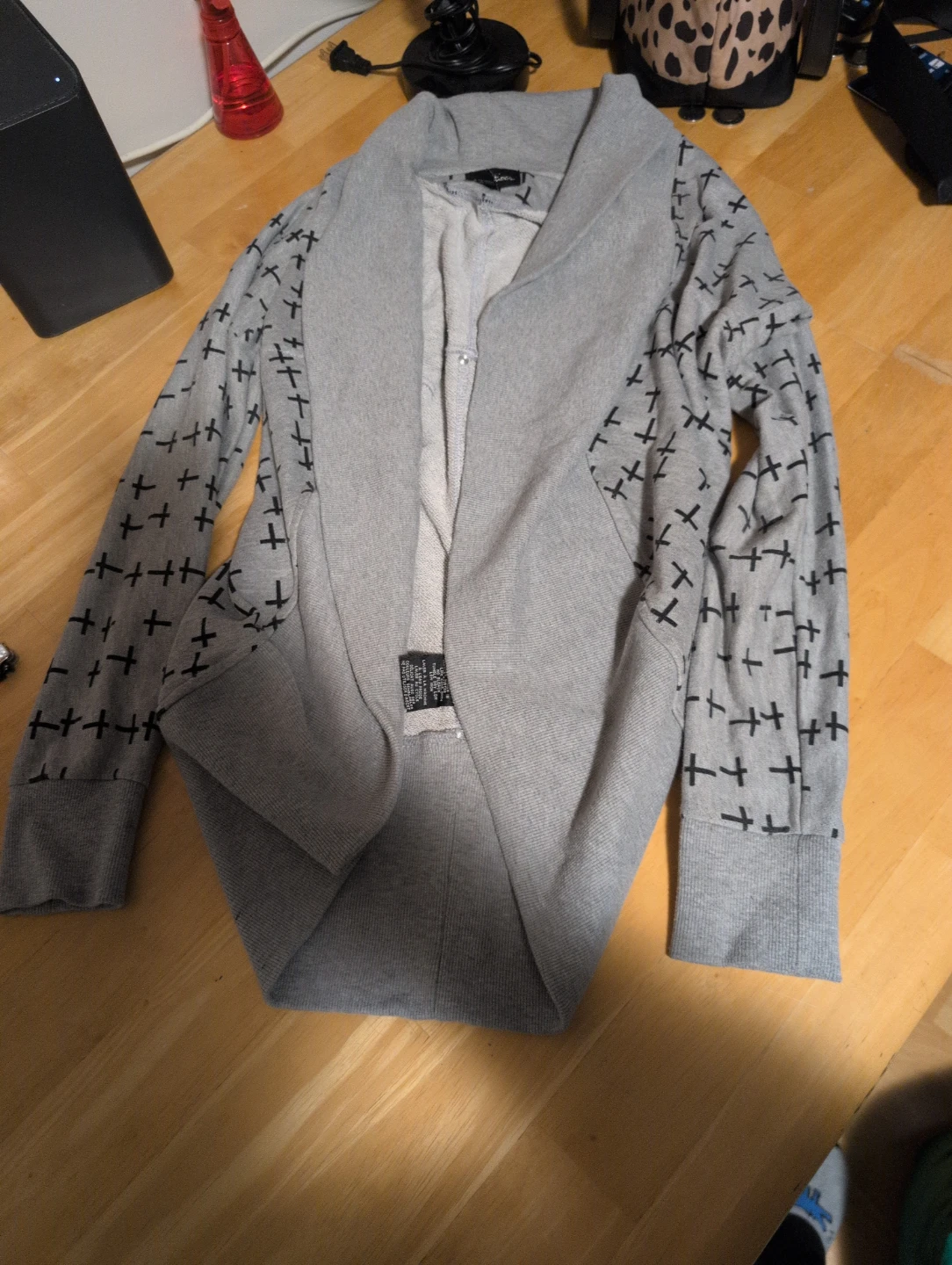 Seductions Grey Cardigan with Black Cross Pattern