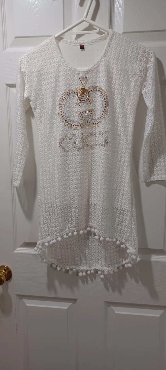 White Lace Tunic with Embellished Logo - photo 3