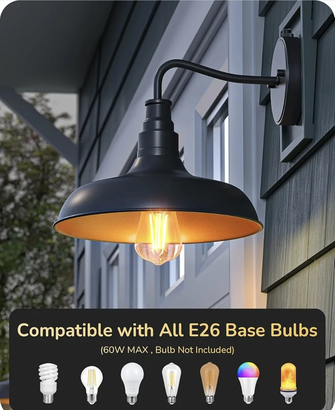 Black Outdoor Barn Light with Dusk to Dawn Sensor (pack of 2) - photo 5