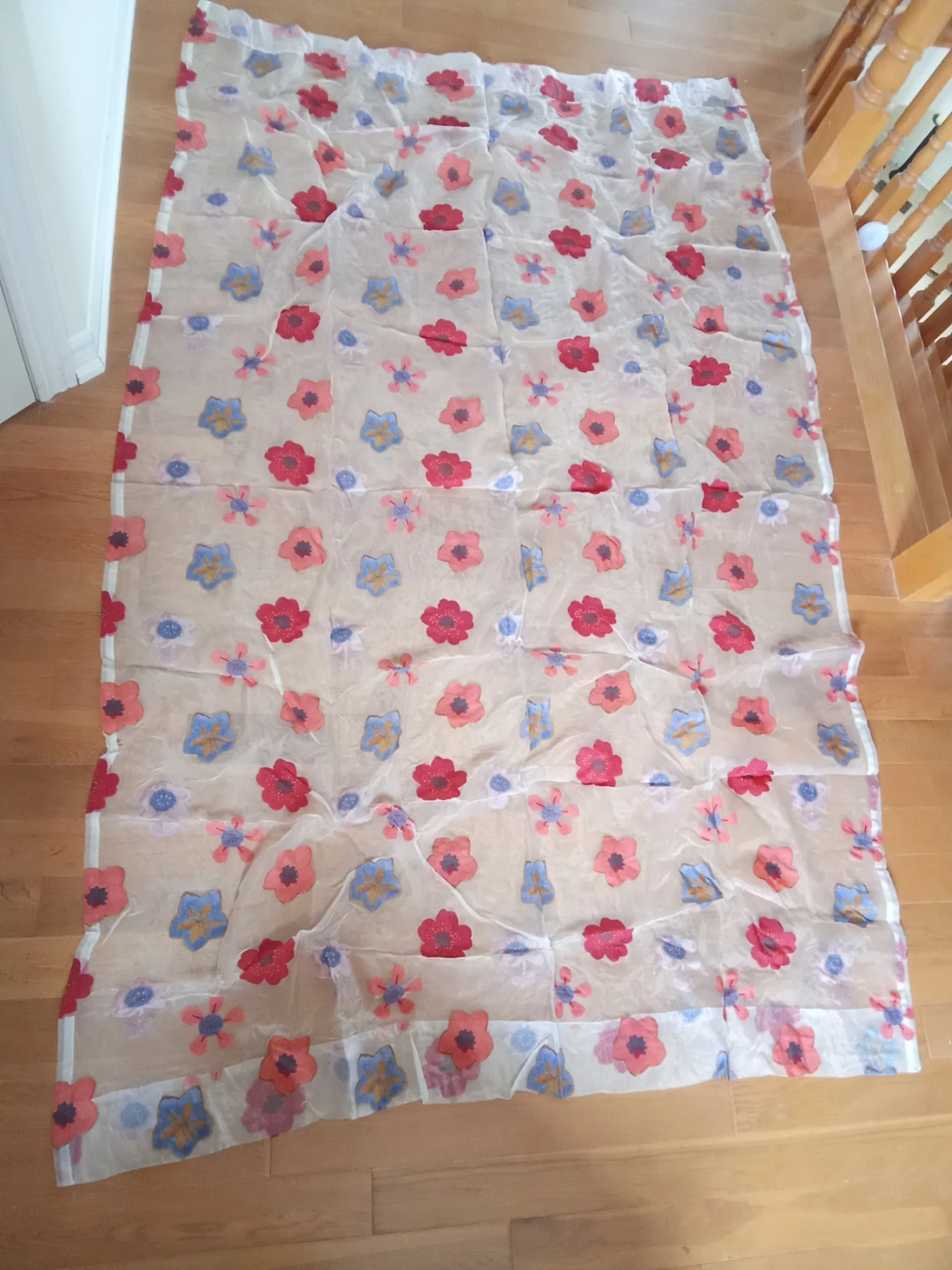 Sheer Fabric Curtains with Floral Print 55"x90"
