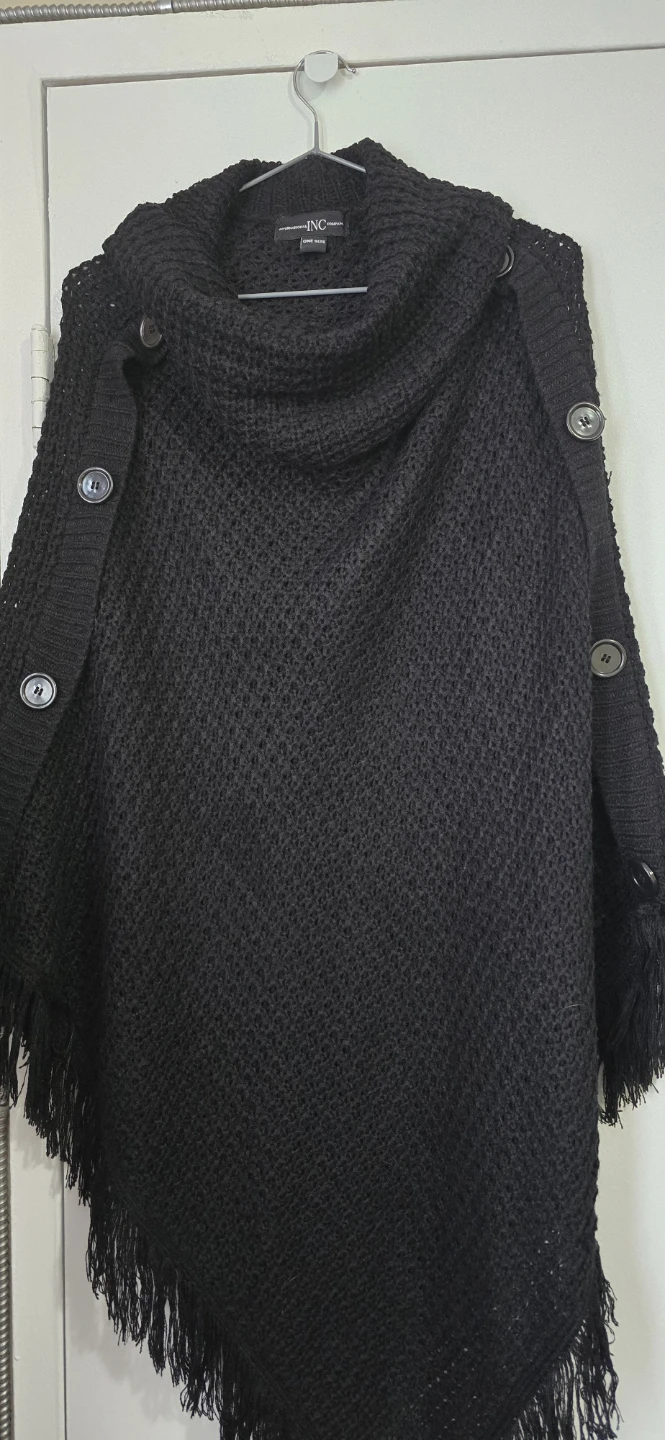 Black Knit Poncho with Fringe - photo 2