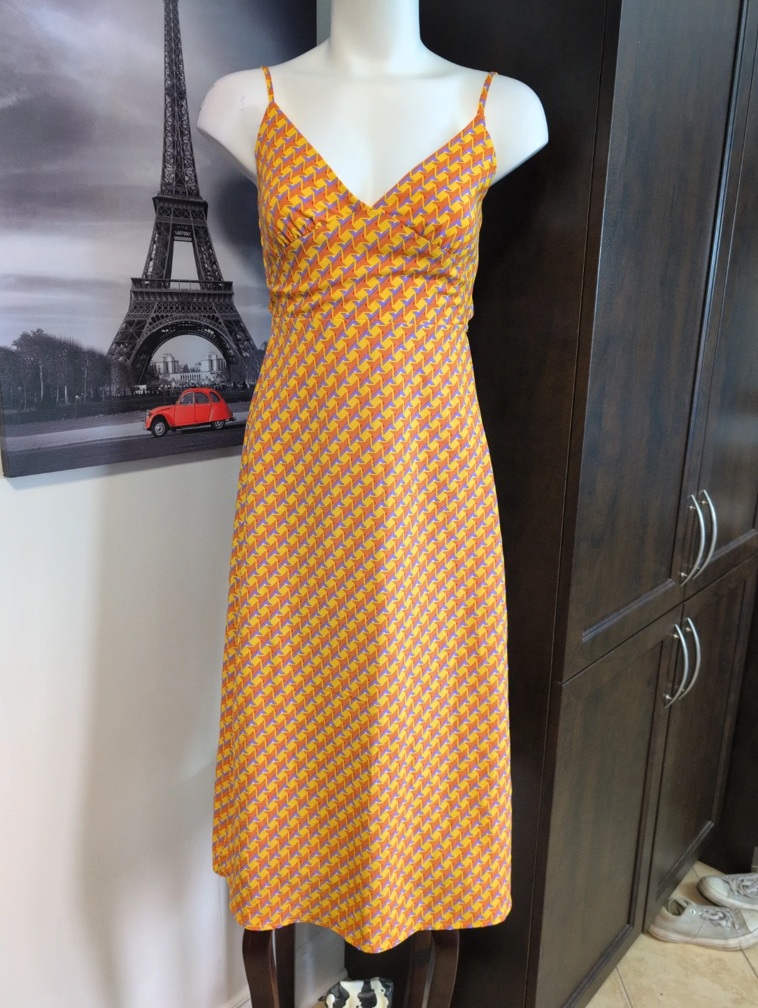 Retro Geometric Print Midi Dress
