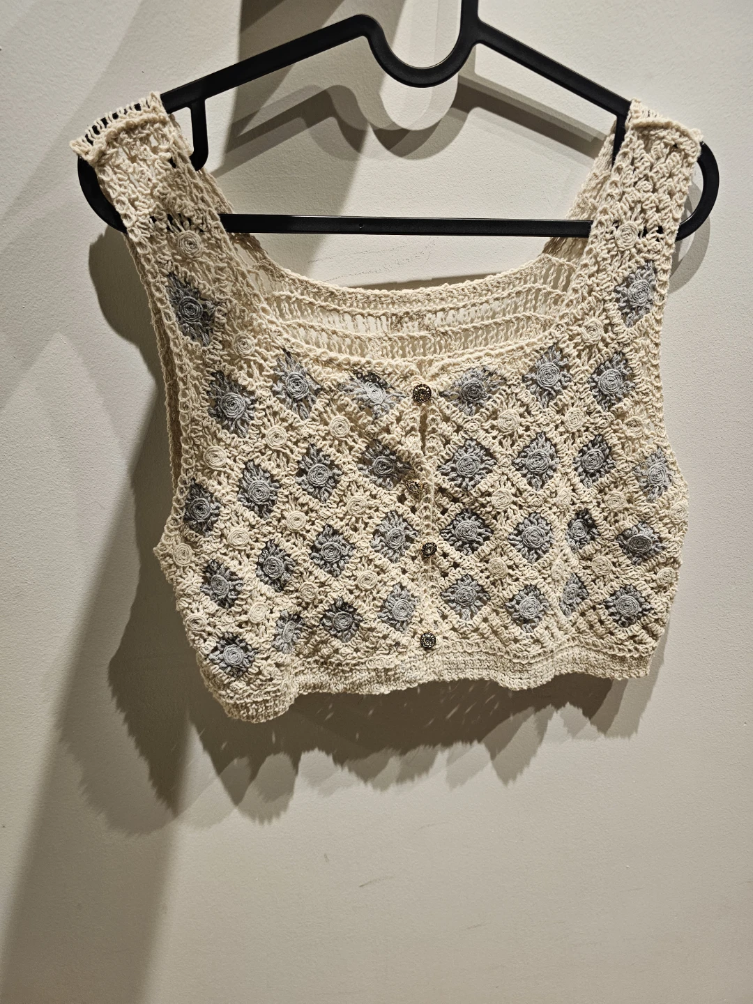 Crocheted Crop Top with Floral Detail