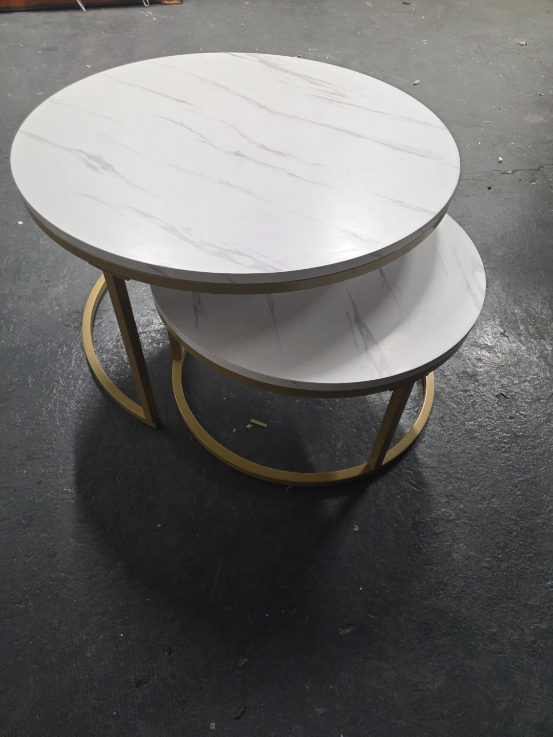 Nesting Round Coffee Tables - White Marble Look with Gold Legs - photo 2