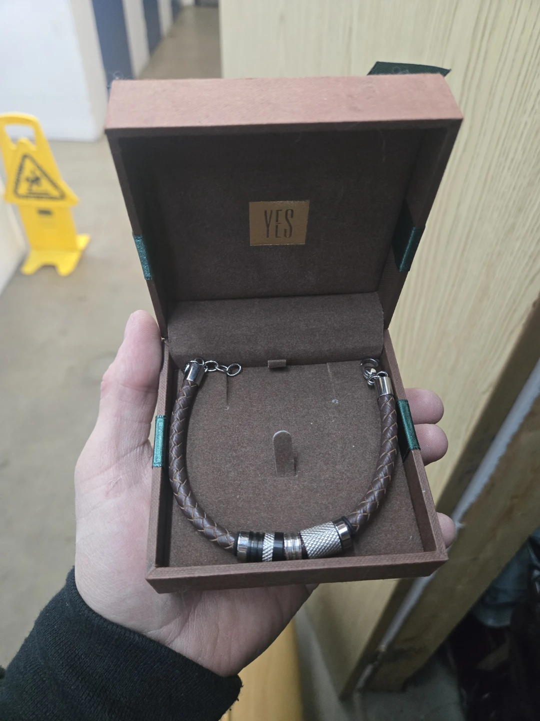 YES Leather Braided Bracelet with Metal Accents