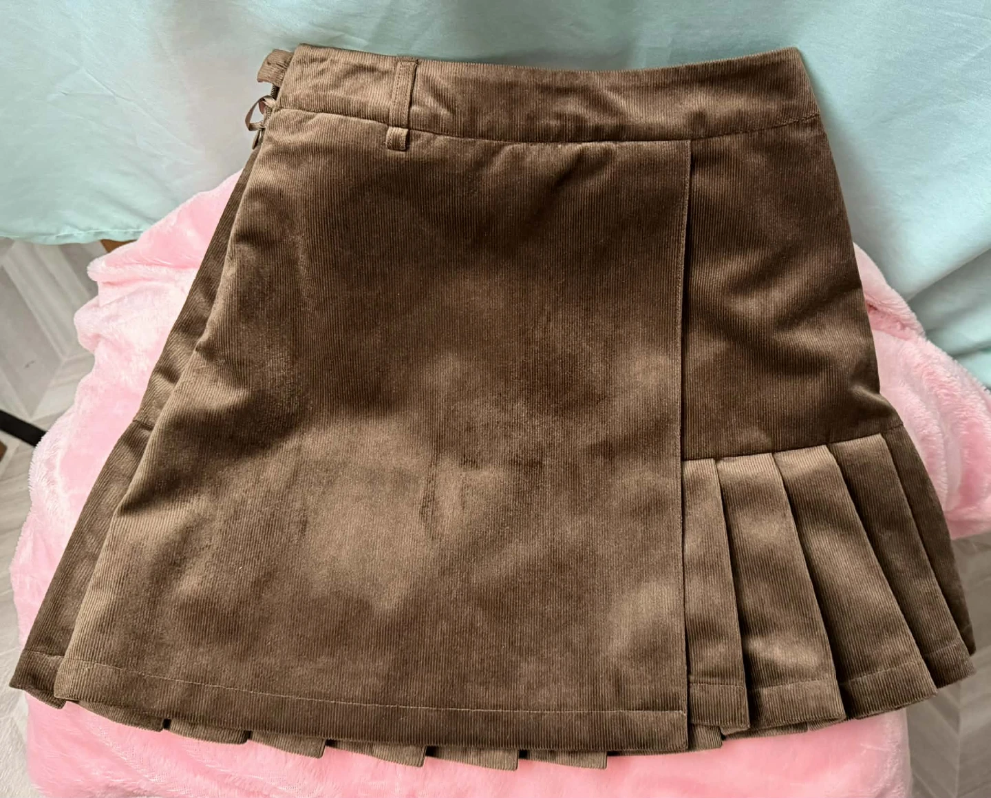 Brown Corduroy Pleated Mini Skirt - photo 2