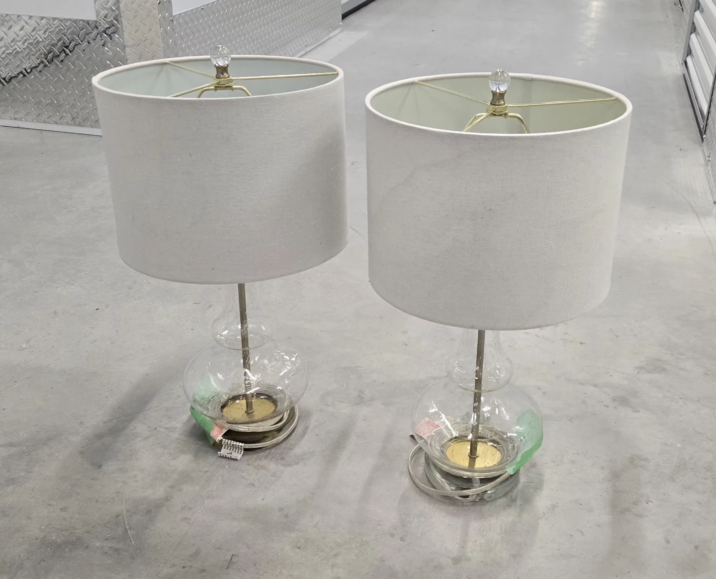 Pair of Table Lamps with White Drum Shades