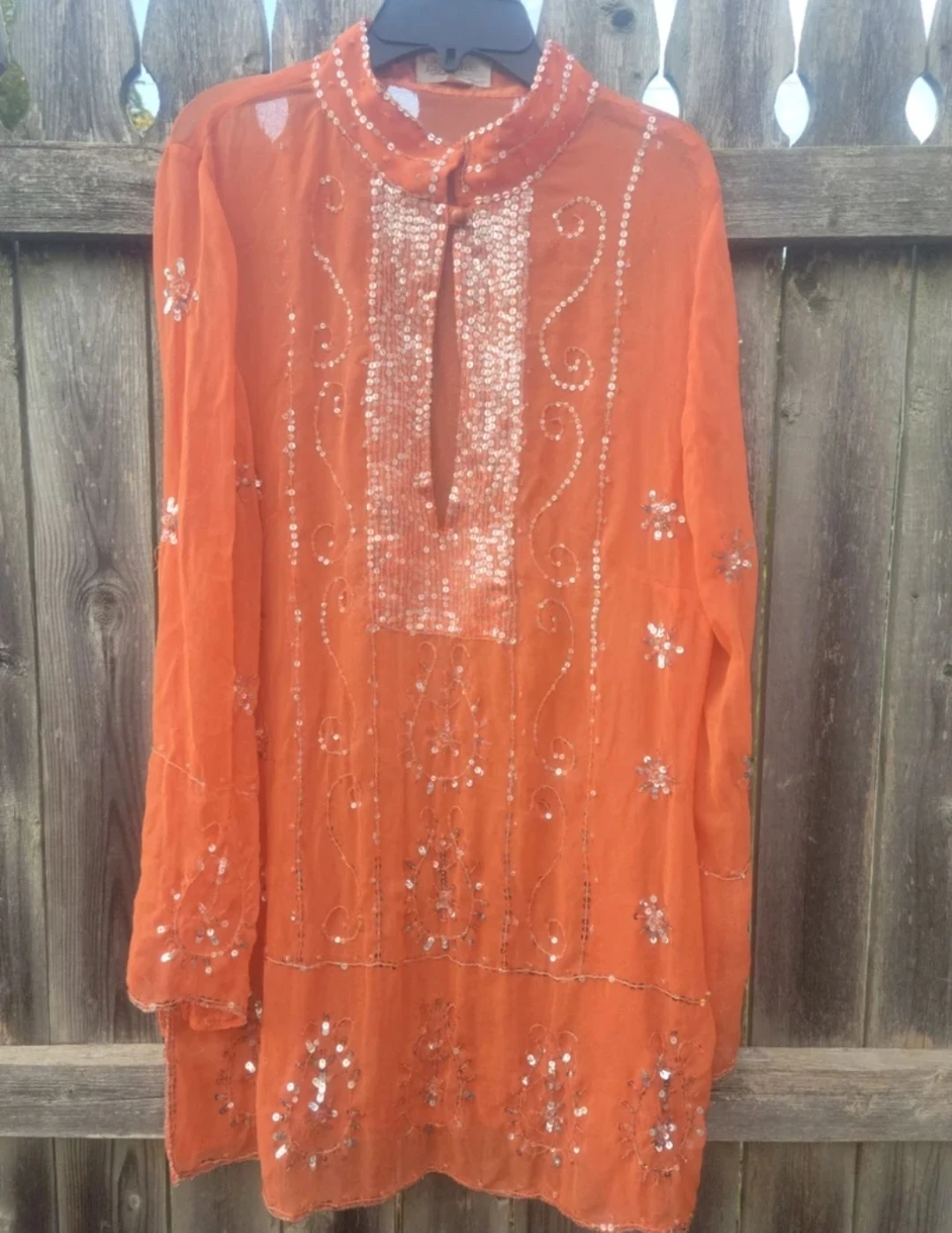Laffaille Orange Sequin Embellished Tunic Top