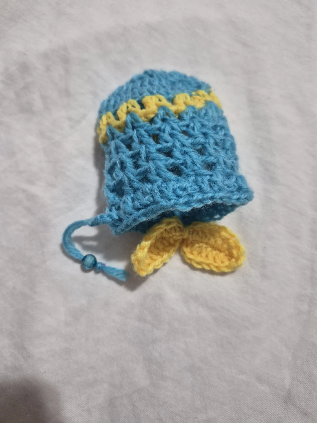 Hand-Crocheted Blue and Yellow Drawstring Pouch - photo 4