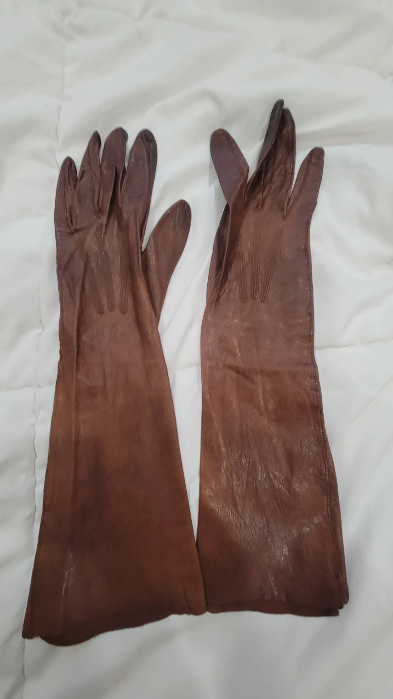 Brown Leather Long Gloves