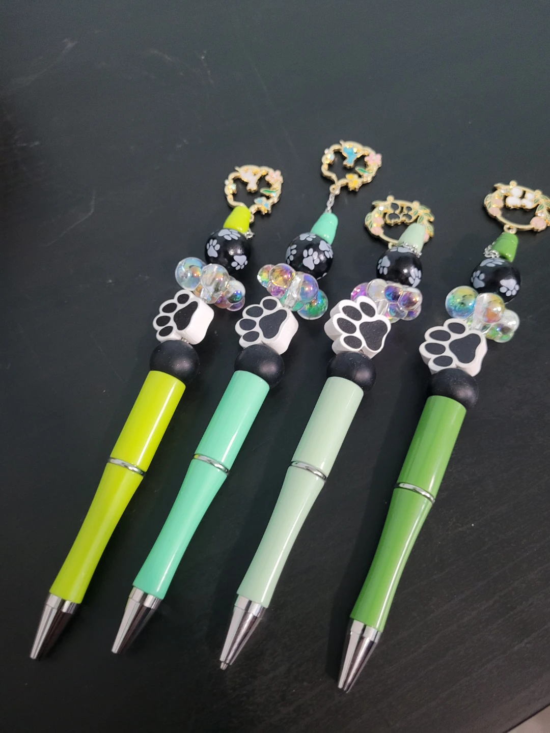 Handmade Cat Paw Print Beaded Pens (Set of 4)