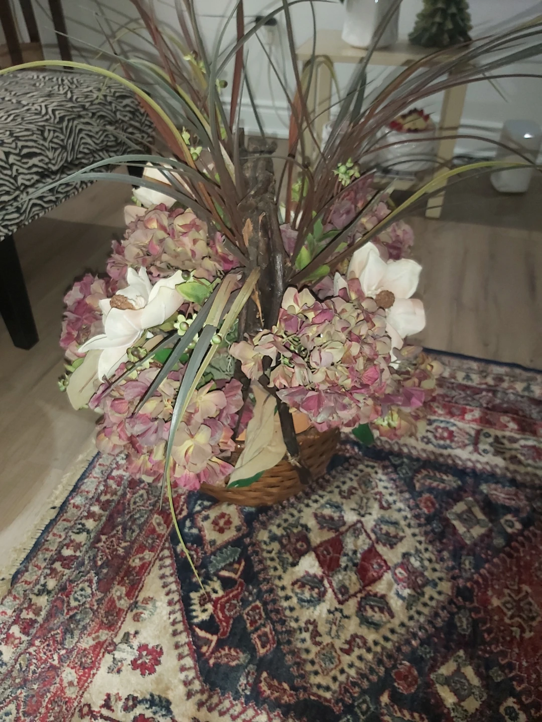 Artificial Floral Arrangement in Wicker Basket