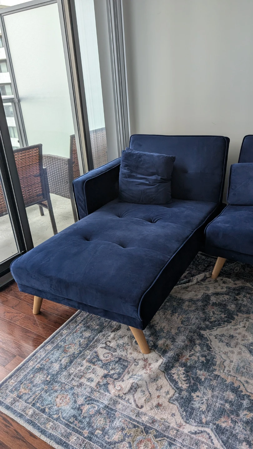 Blue Velvet Sectional Sleeper Sofa with Chaise