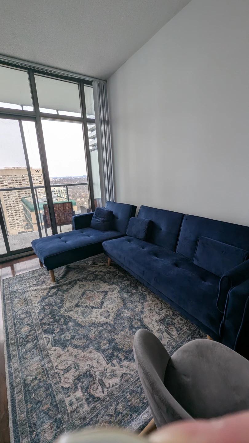 Blue Velvet Sectional Sleeper Sofa with Chaise - photo 2