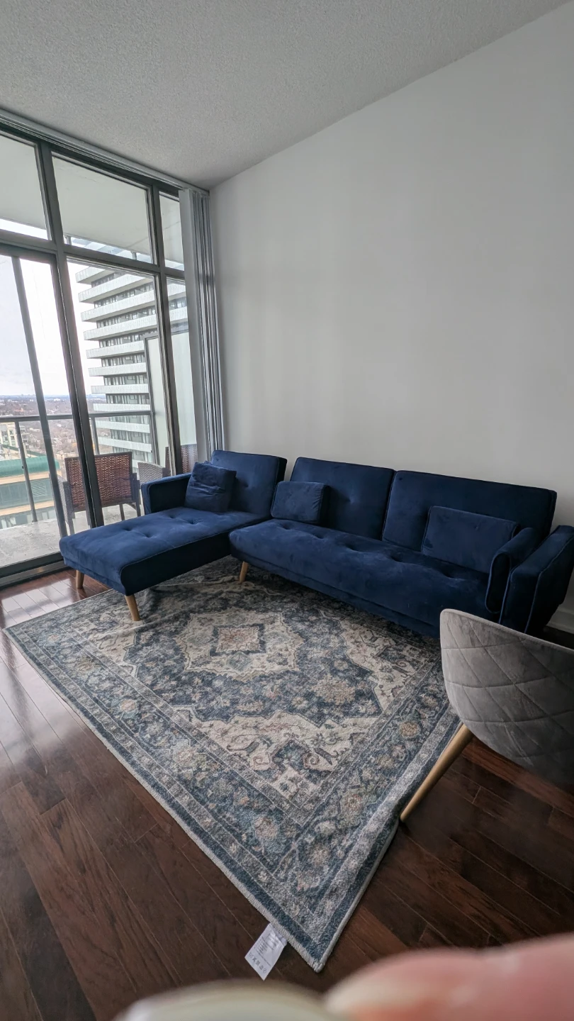 Blue Velvet Sectional Sleeper Sofa with Chaise - photo 3