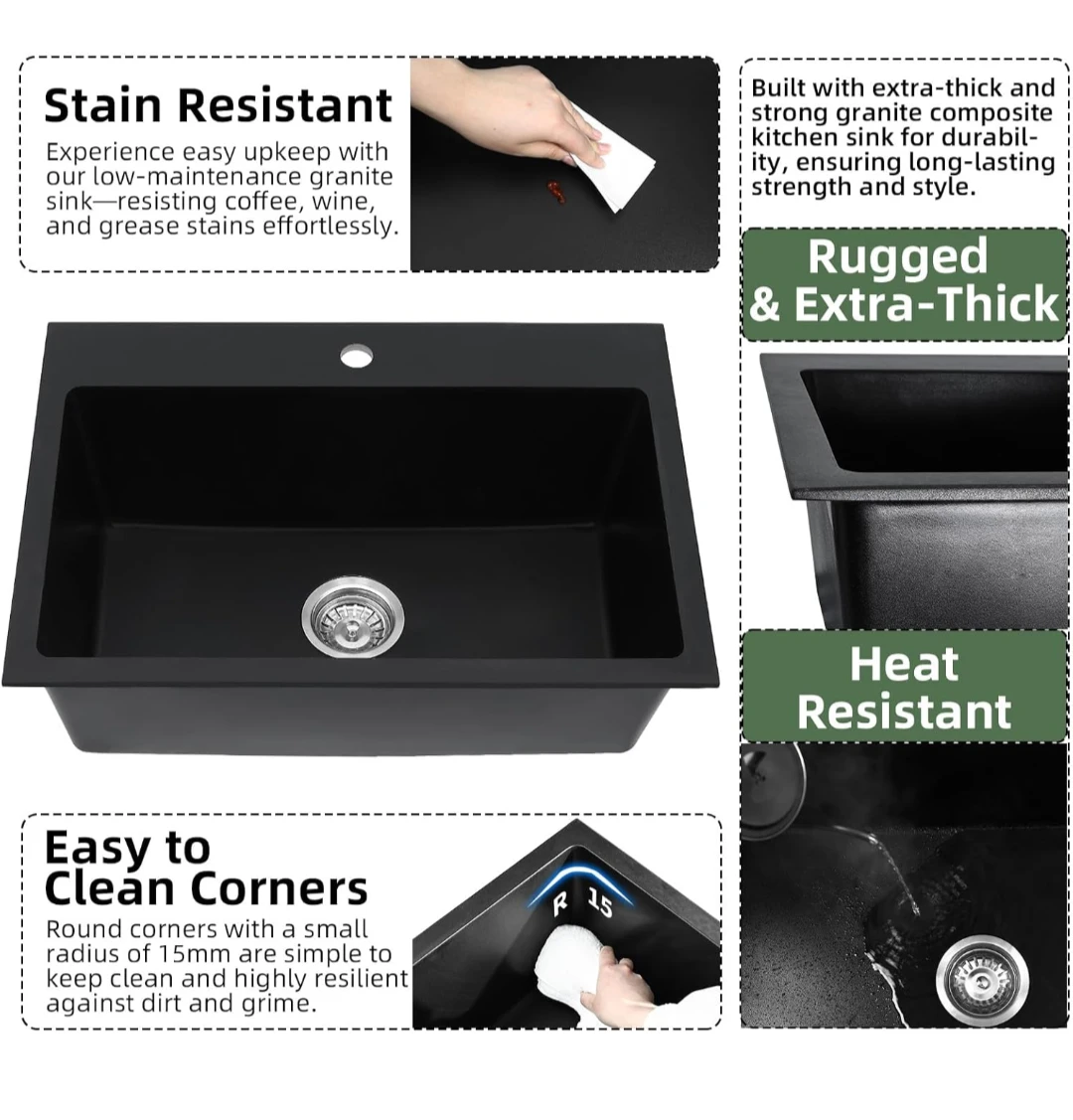Davivy Granite Composite Kitchen Sink - Black - photo 5