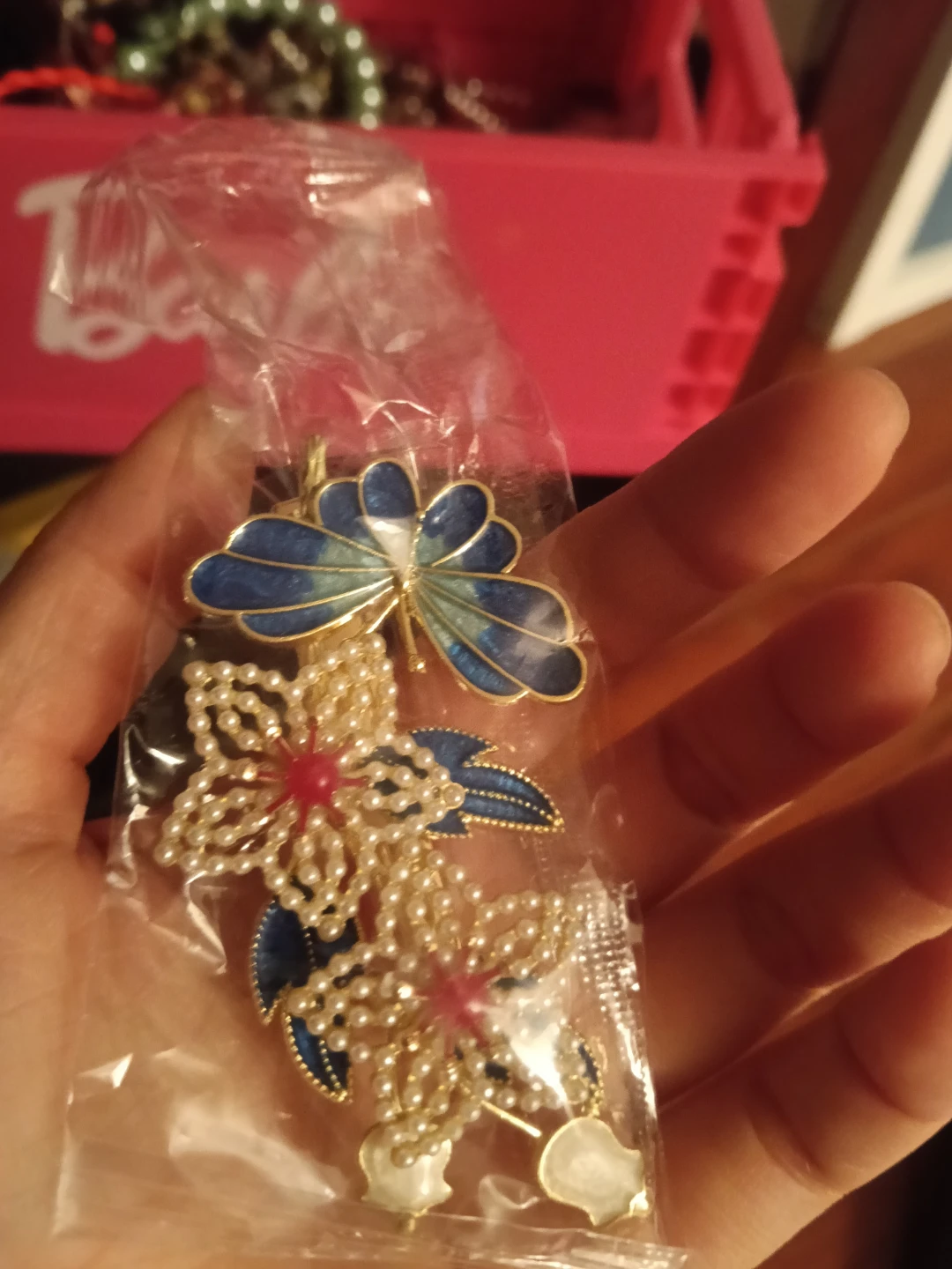 Blue Butterfly & Flower Brooch Set