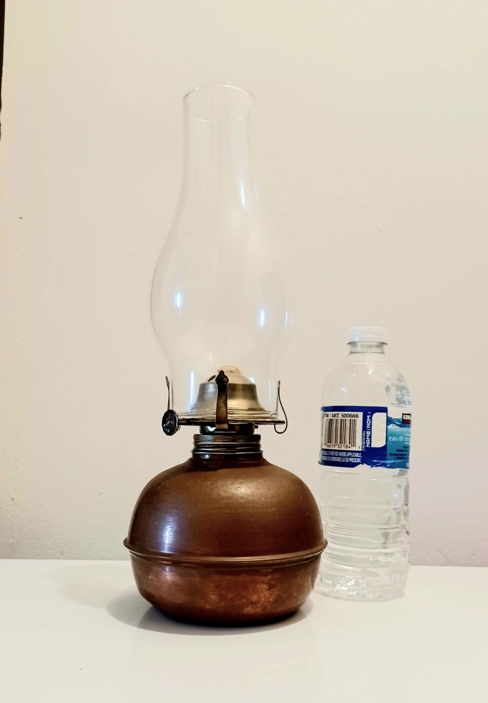Antique Tall Hammered Copper Oil Lamp