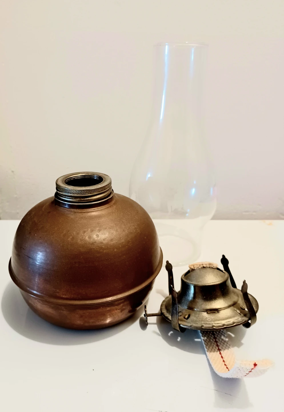 Antique Tall Hammered Copper Oil Lamp - photo 2