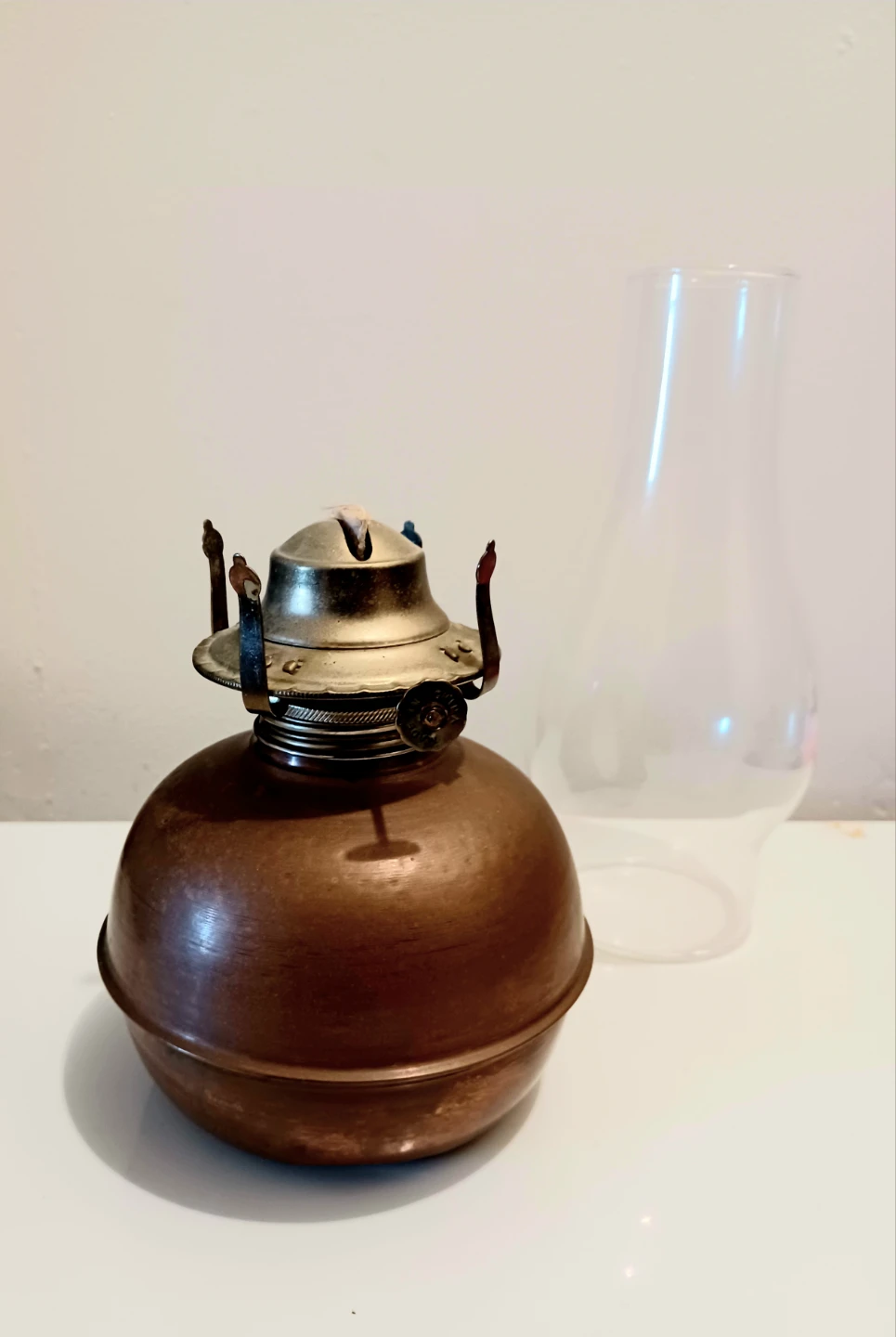 Antique Tall Hammered Copper Oil Lamp - photo 3