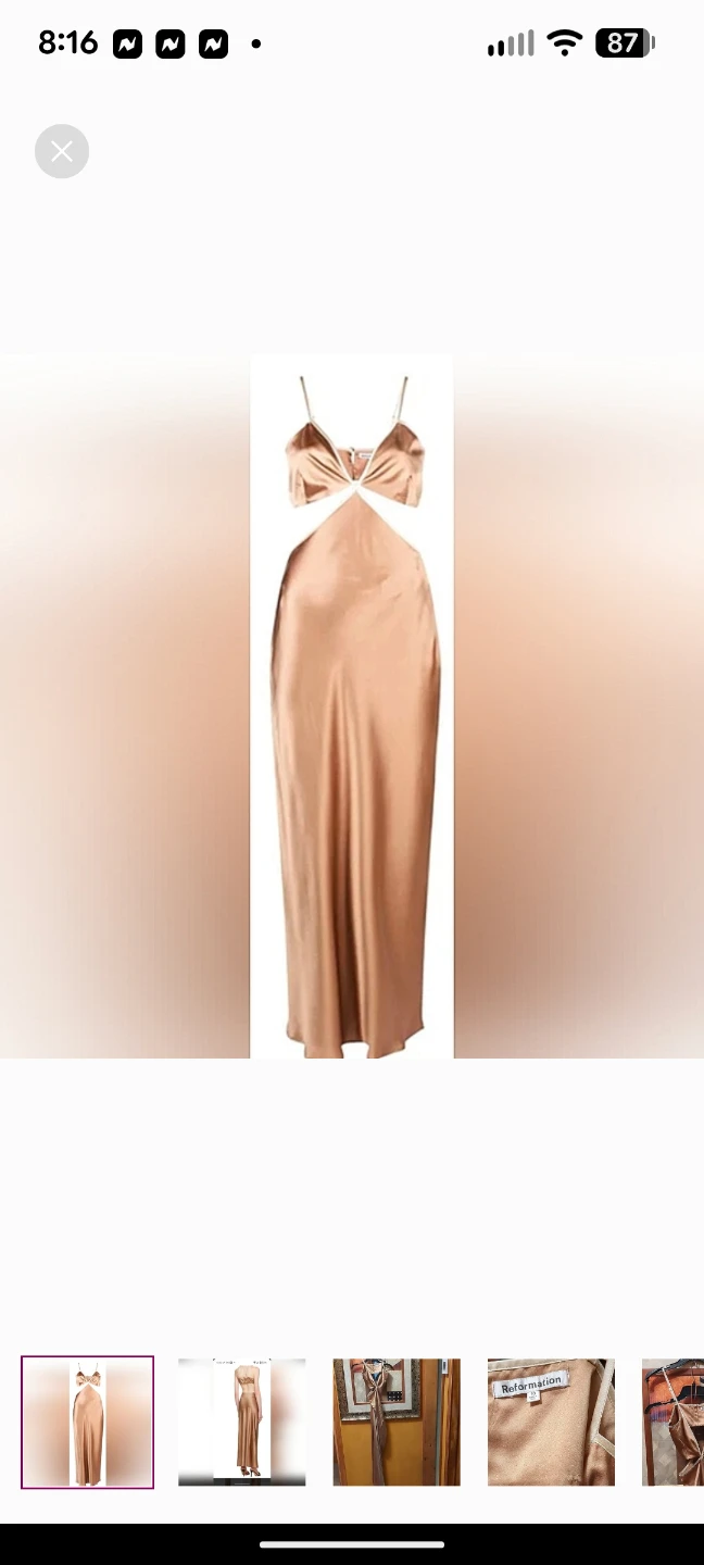 Reformation Poppies Croissant Tan Cut Out Silk Dress