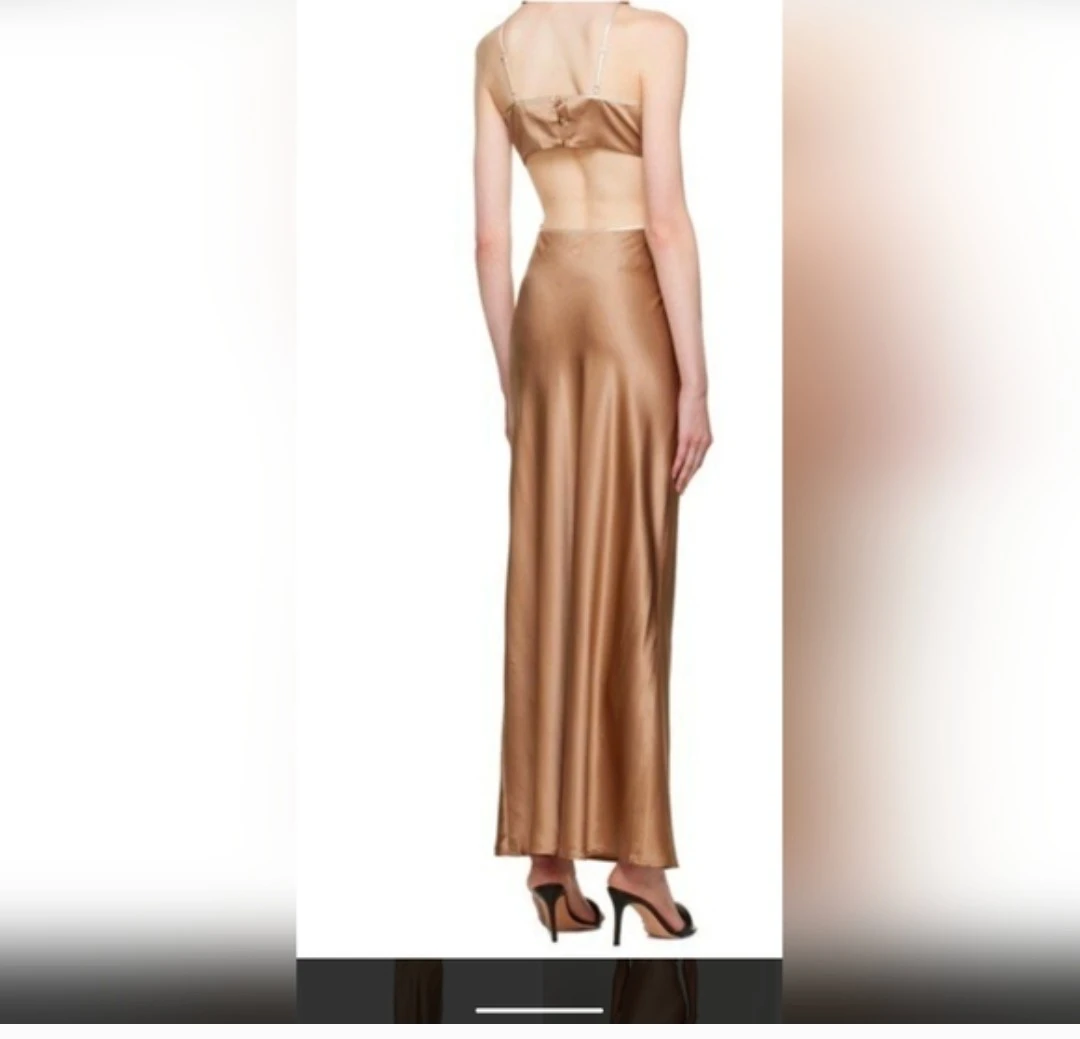 Reformation Poppies Croissant Tan Cut Out Silk Dress - photo 2