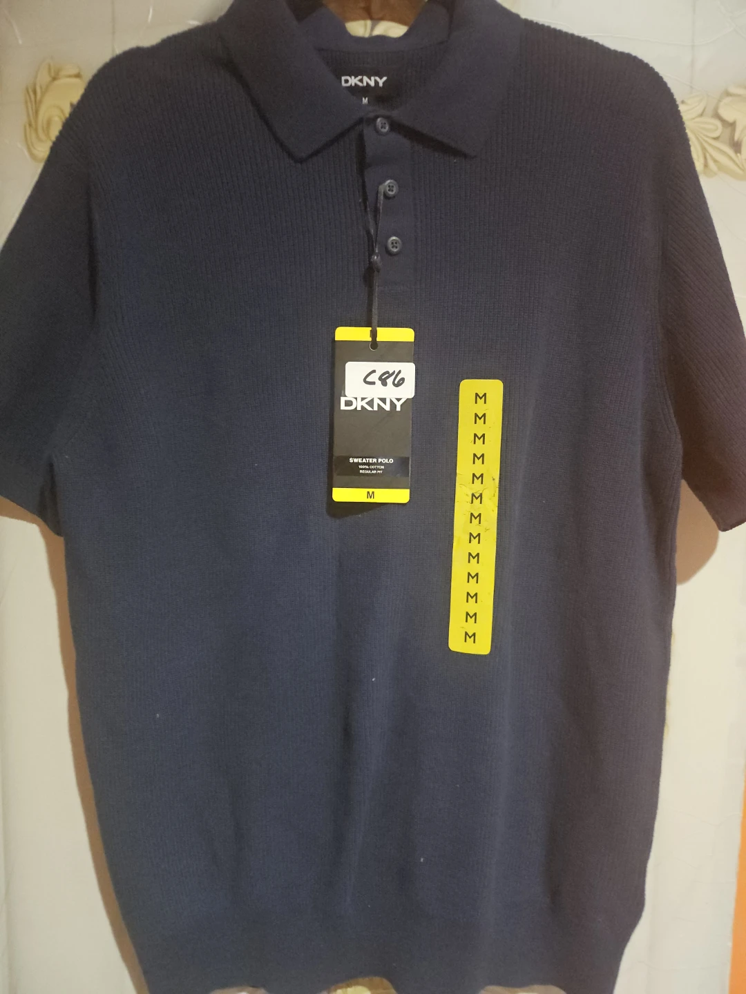 DKNY Men's Sweater Polo Shirt - Navy, Size M