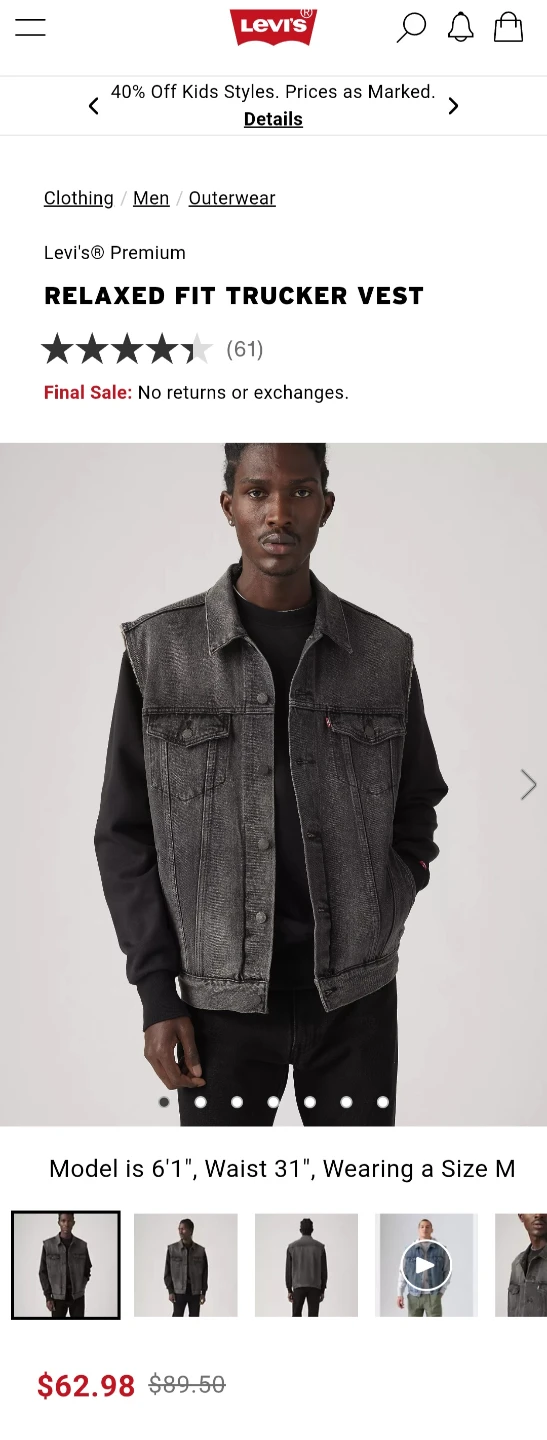 Levi's Relaxed Fit Trucker Vest - Grey Denim - photo 4