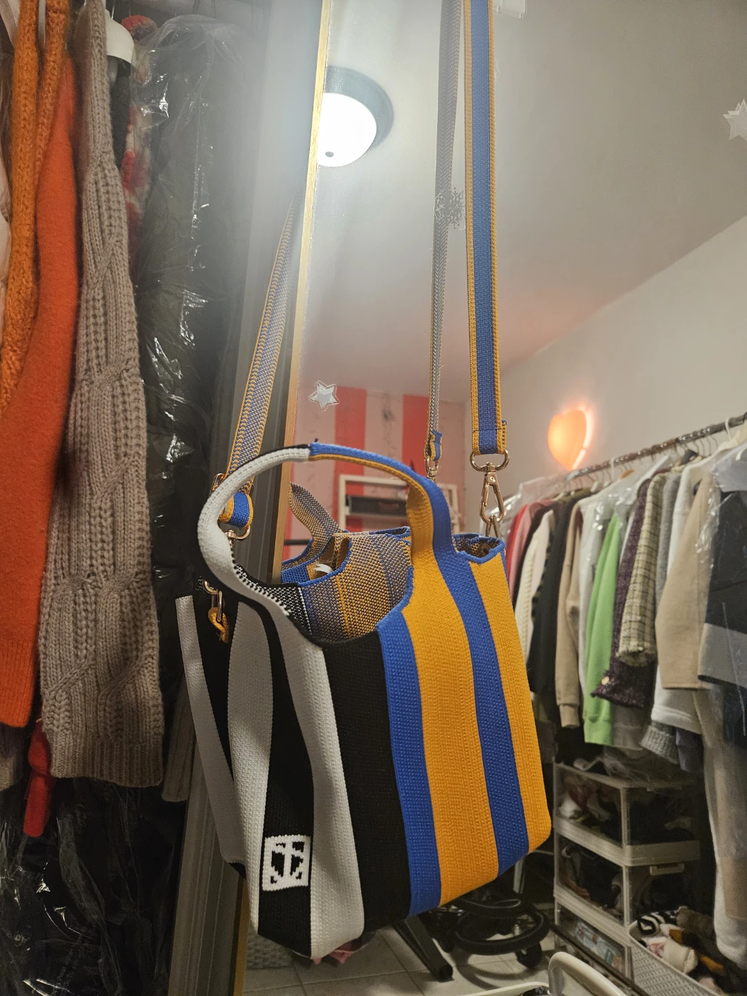 Striped Knit Tote Bag